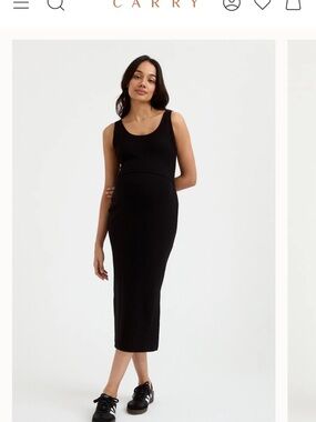Maternity & Nursing Black Sleeveless Ribbed Midi Dress